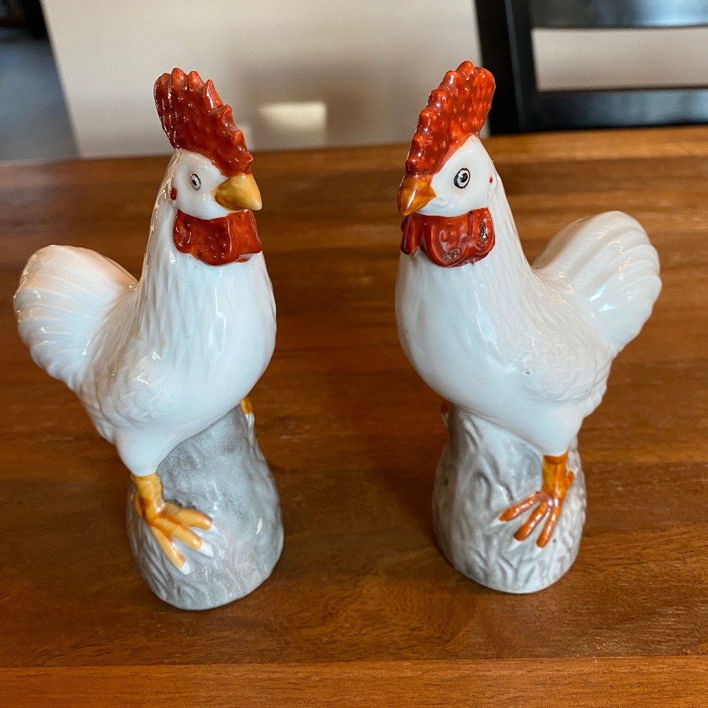 Matched Pair of Ceramic Roosters